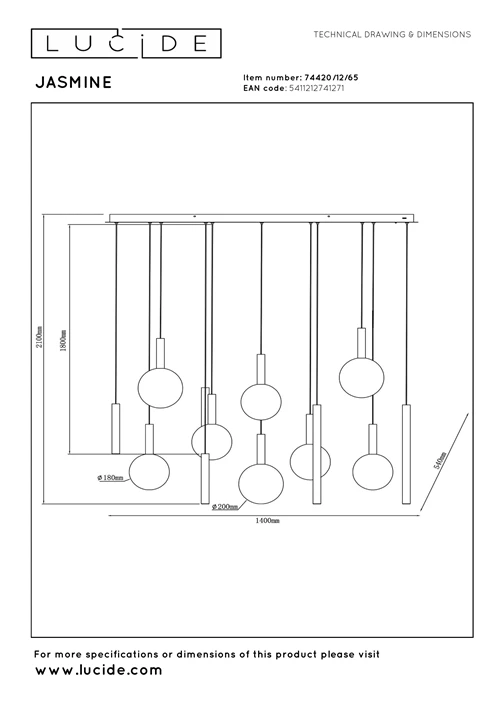 Lucide JASMINE - Pendant light - Ø 75 cm - LED Dim. - CCT - 12x4,5W 2200K/3300K - Copper | Premium - technical